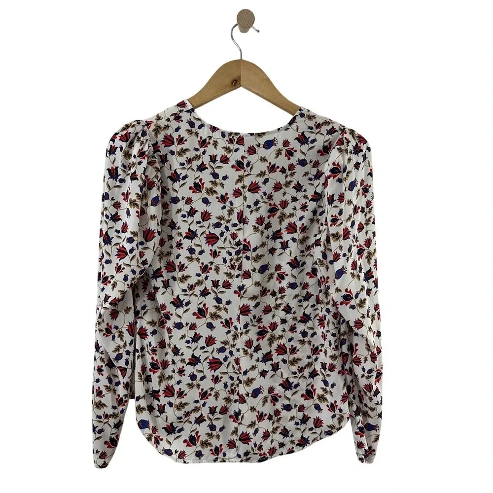 Banana Republic Womens Petite XS Red Floral V-Neck Puff Sleeve Blouse New